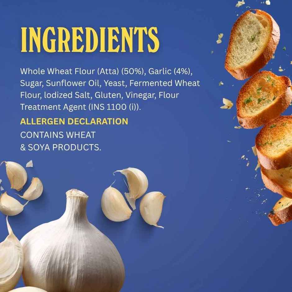The Baker's Dozen Zero Maida Garlic Bread | Whole Wheat | Atta Loaf | Clean Label | Sandwich Bread