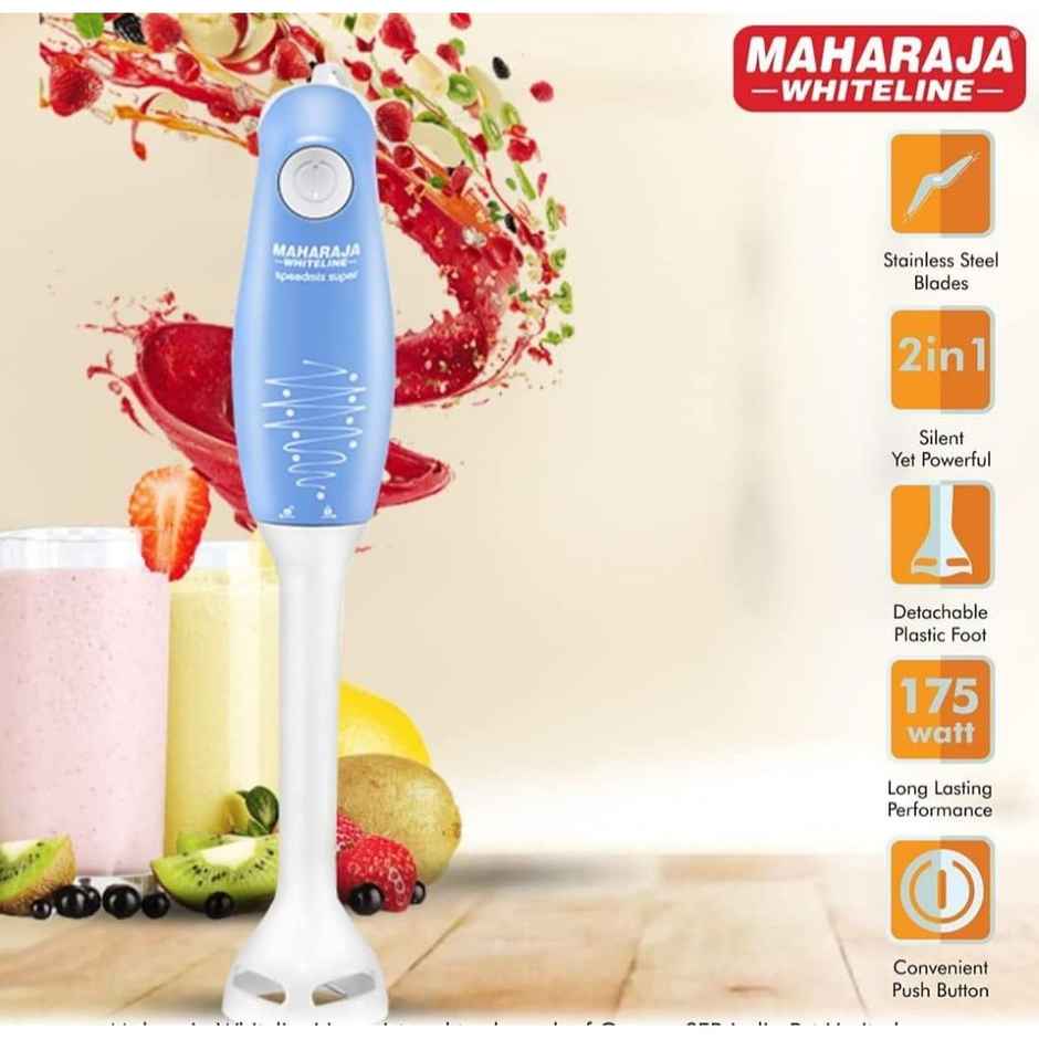 Maharaja Whiteline Hb-129 Speedmix Super Hand Blender 175 Watts,Stainless Steel Blades - Blue/ White