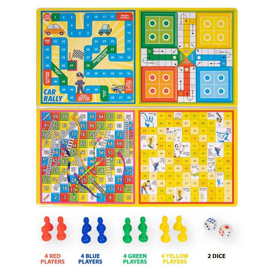 Ratna's Little Business Pop & 4-in-1 Board Games (Ludo, Snakes & Ladders, Car Rally, Puzzle)