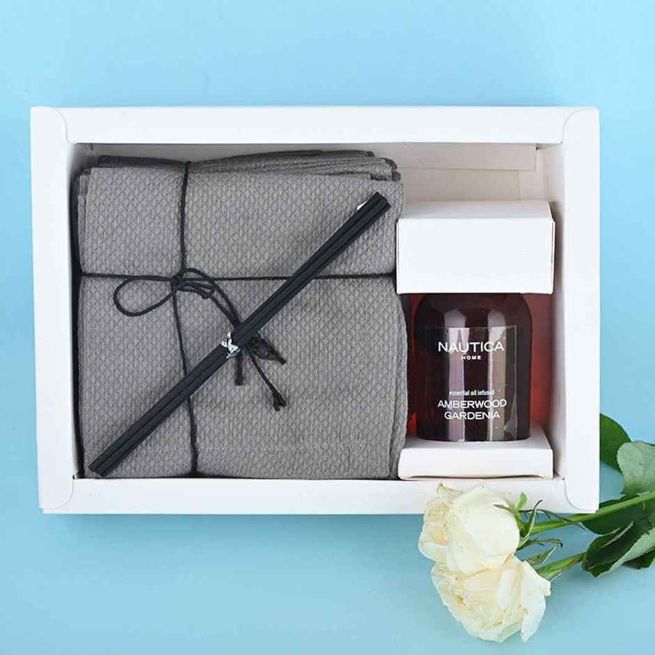 Nautica Cotton Towels and Reed Diffusers 15pc Face 1pc Reed Diffuser Amber Wood