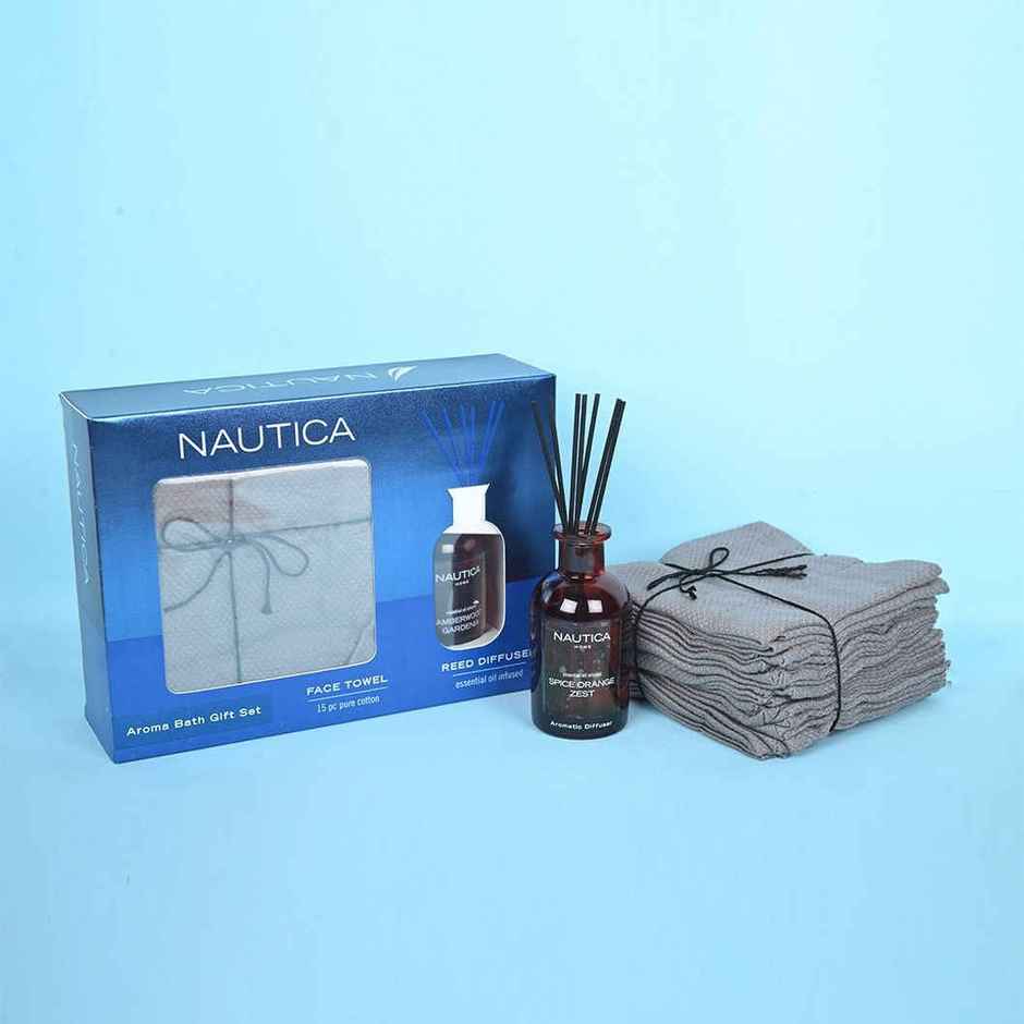 Nautica Cotton Towels and Reed Diffusers 15pc Face 1pc Reed Diffuser Amber Wood