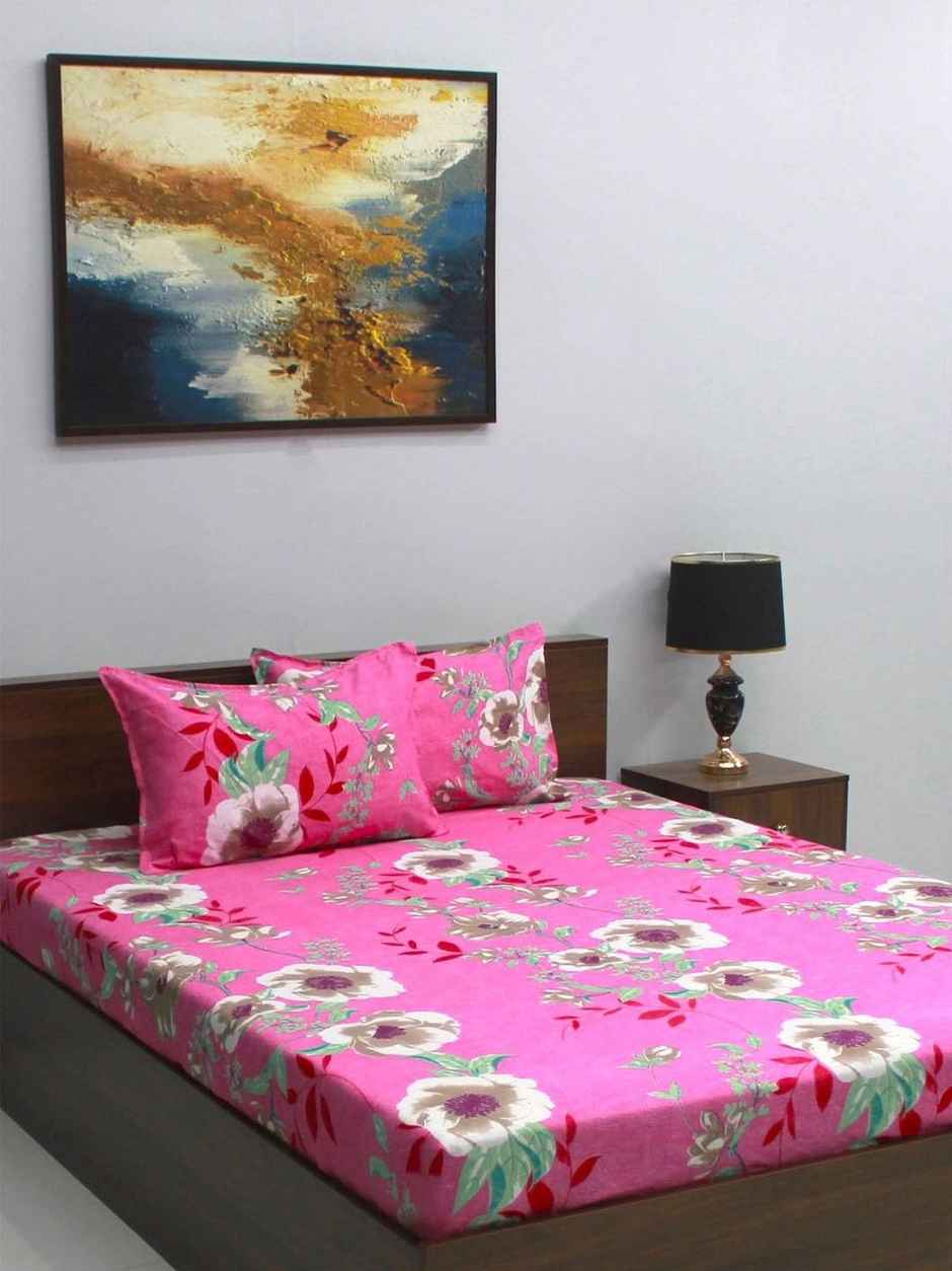 Bombay Dyeing Vista 144 Tc Queen Size Bedsheet With 2 Pillow Covers - Pink (1pc) & Igp Interflora Tuberose Luxury Reed Diffuser (1pc) Combo