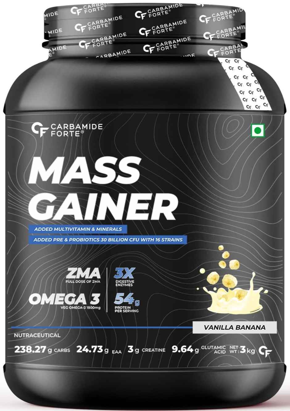 Carbamide Forte Mass Gainer With 54G Protein, 250G Carbs Vanilla Banana Flavour Weight Gainer