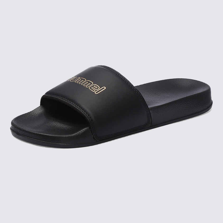 hummel Classic lightweight slides for Men with Cushioned Sole and Arch Support | Black & Gold | 8