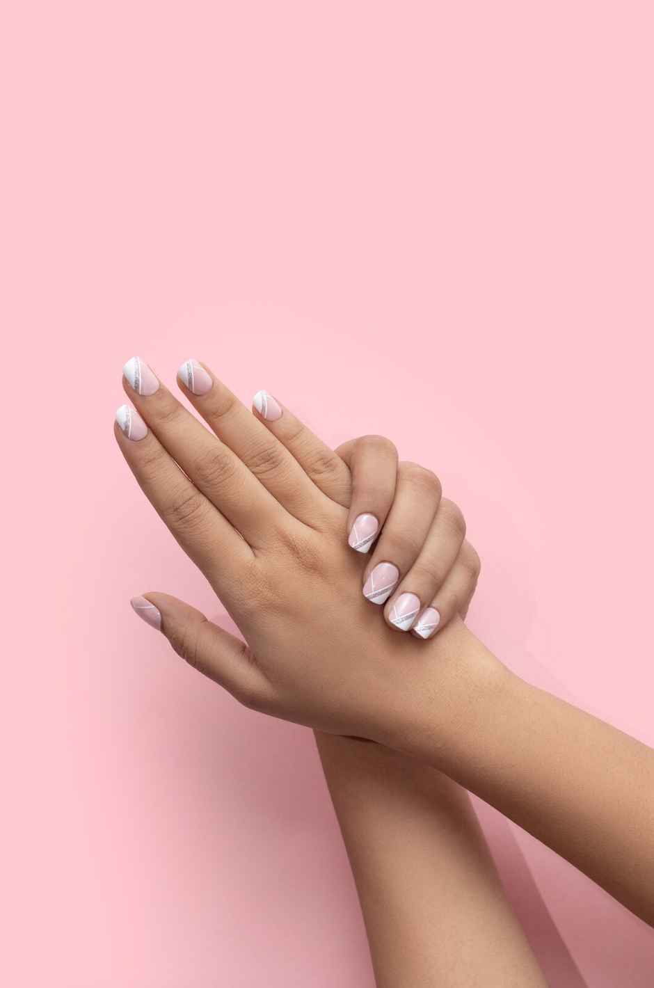 Pep Nails | Luxie Tips | Medium Square Nude French | Glossy Glitter Press On Nails | 24 Tips