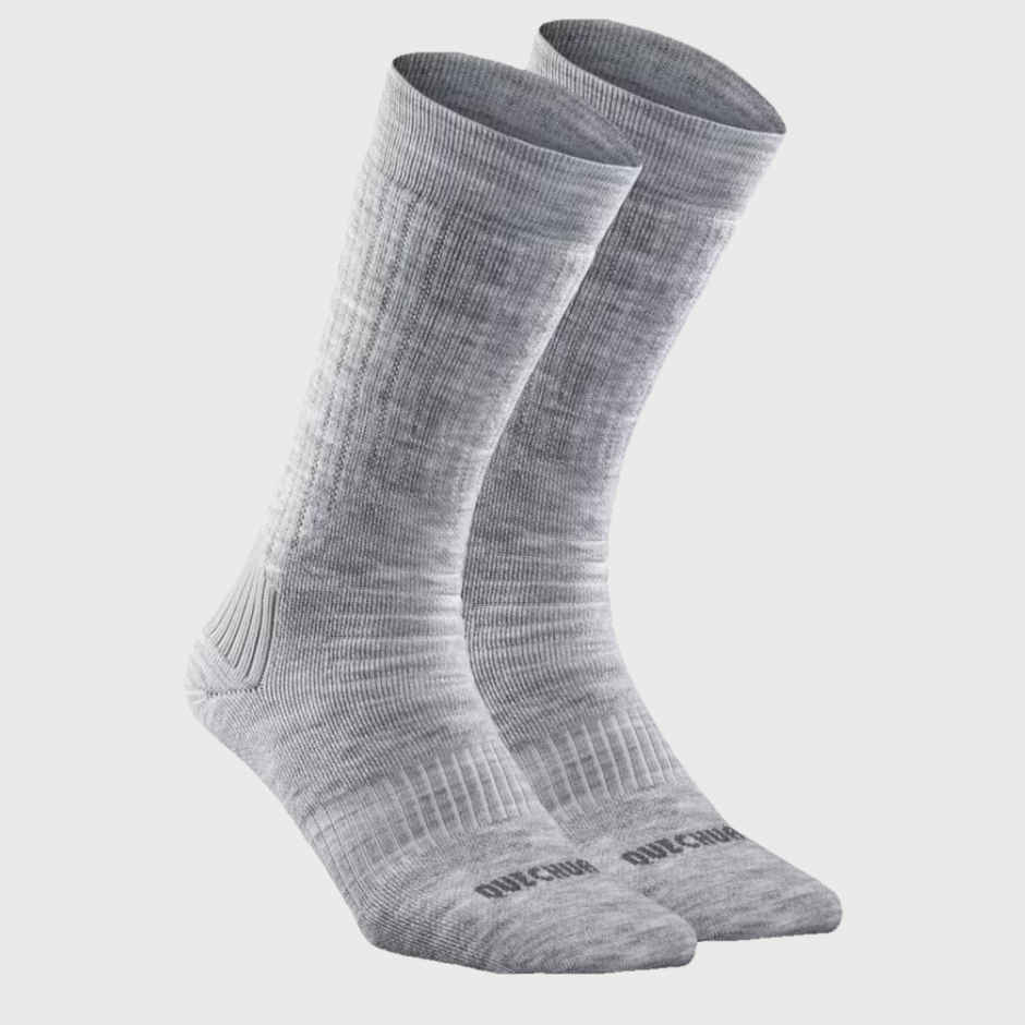 Decathlon | Quechua Unisex Acrylic and Wool Mid Calf Socks | Grey - UK 5.5 - 8