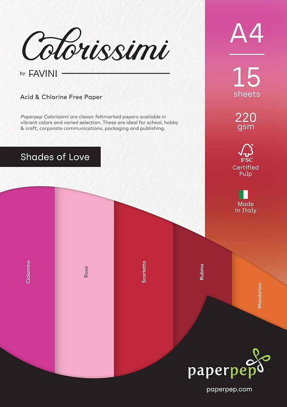 Paperpep Colorissimi 220Gsm Card Stock A4 Shades Of Love Assorted 15 Sheets