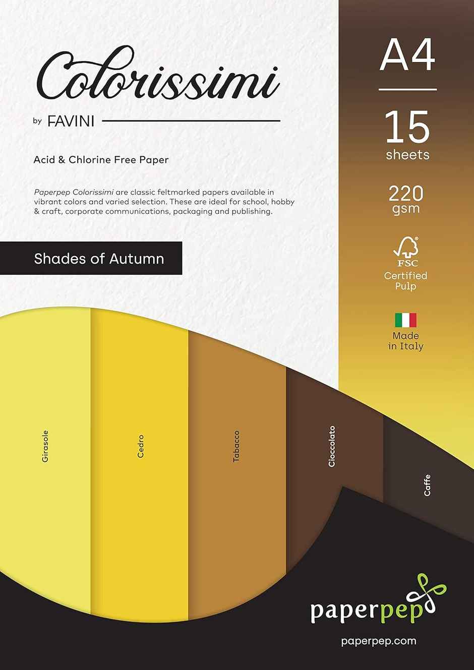 Paperpep Colorissimi 220Gsm Card Stock A4 Shades Of Autumn Assorted 15 Sheets
