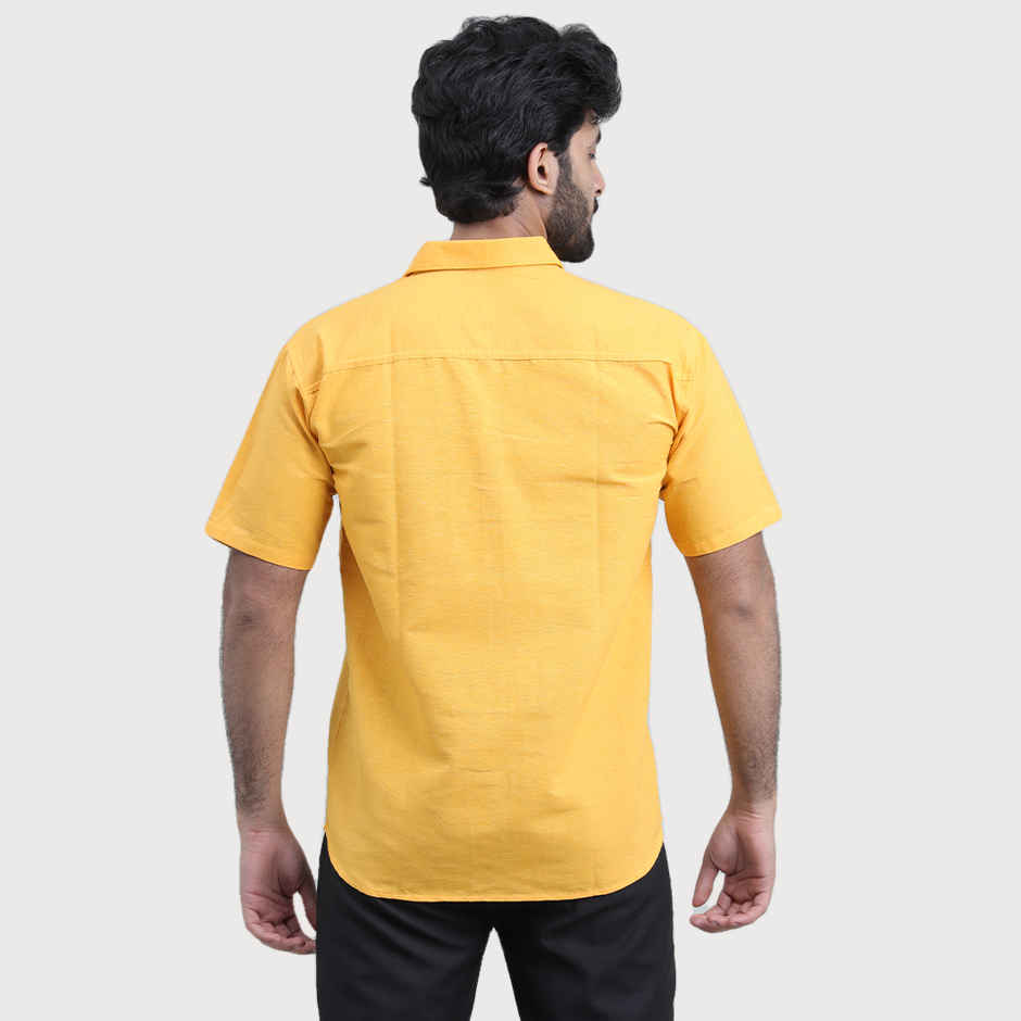 Mad Over Print Men's Mustard Classic Handloom Khadi Shirt - XXL