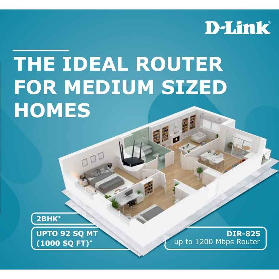 D-Link DIR-8251200Mbps Dual Band Wi-Fi Router|2.4 GHz up to 300Mbps &5 GHz up to 867Mbps|Easy Setup