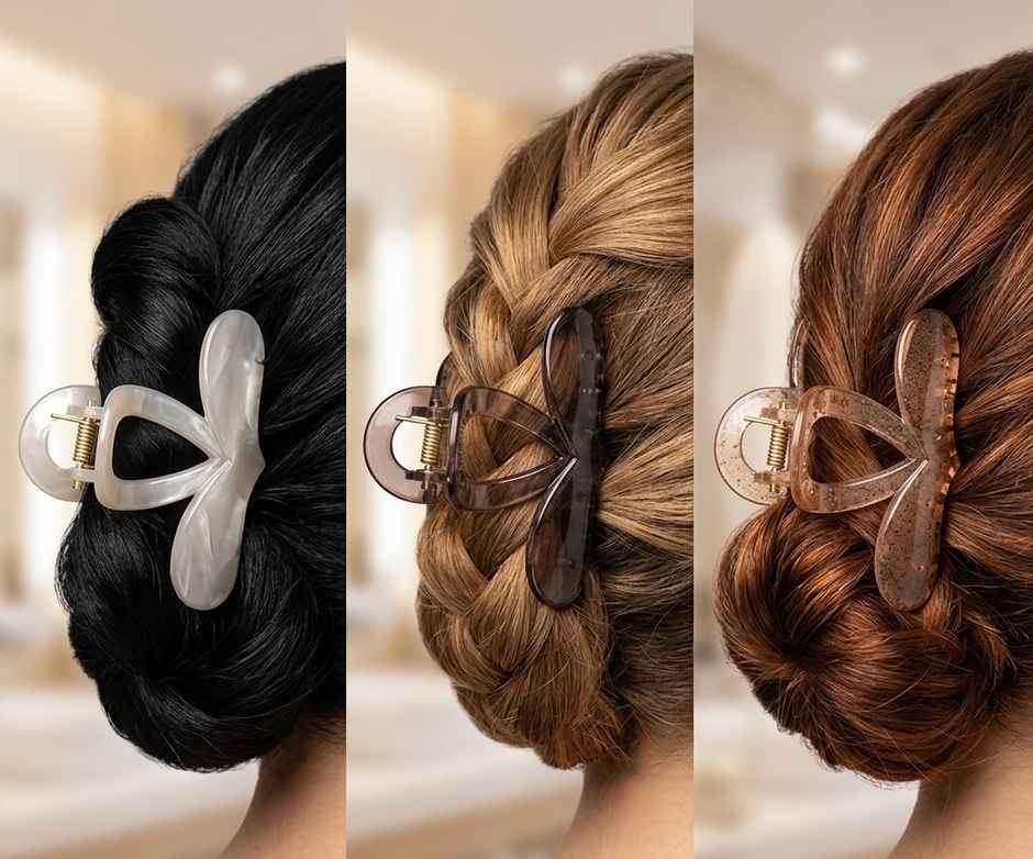 The Opal Factory Hair Accessories | Swan-Shaped Hair Claw Clips | Pack of 3 | Maroon, White, Peach