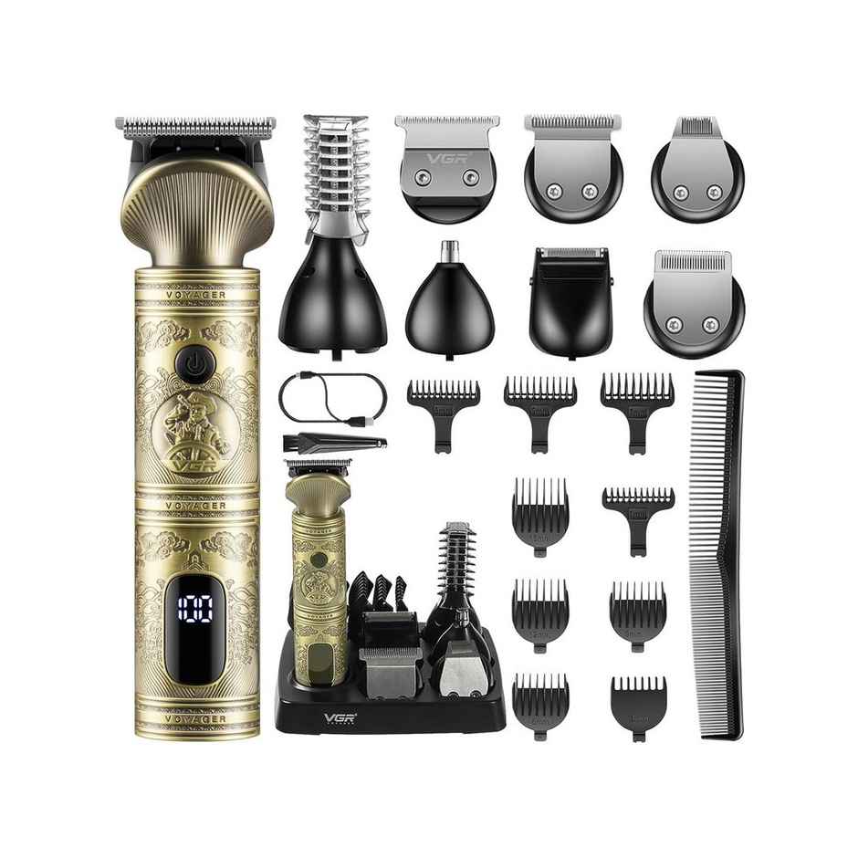 VGR V-106 Professional 6in1 Grooming Kit | LED Display Trimmer 180 min Runtime 16 Length Settings | Gold