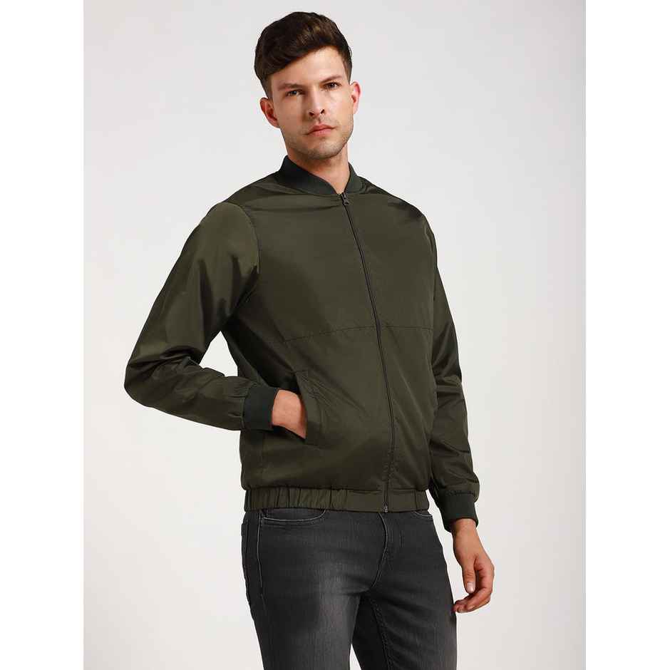 Dennis Lingo Men's Rib Collar Regular Fit Solid Green Jacket | Dlmjkw23022 - Gn | XL