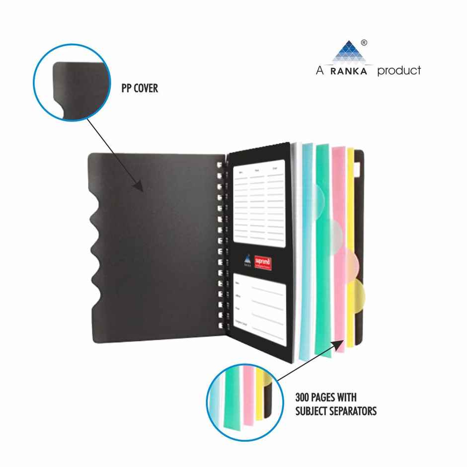 supremo A5 - Executive Diary 5 Subject, 70 Gsm, Single Ruled, 300 Pages, Wiro Binding
