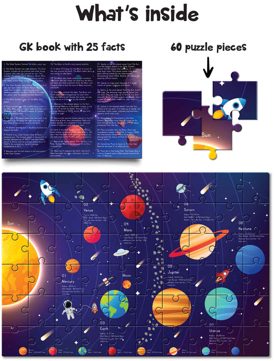 Play Panda Solar System Puzzle with 60 Pieces & 25 GK Facts