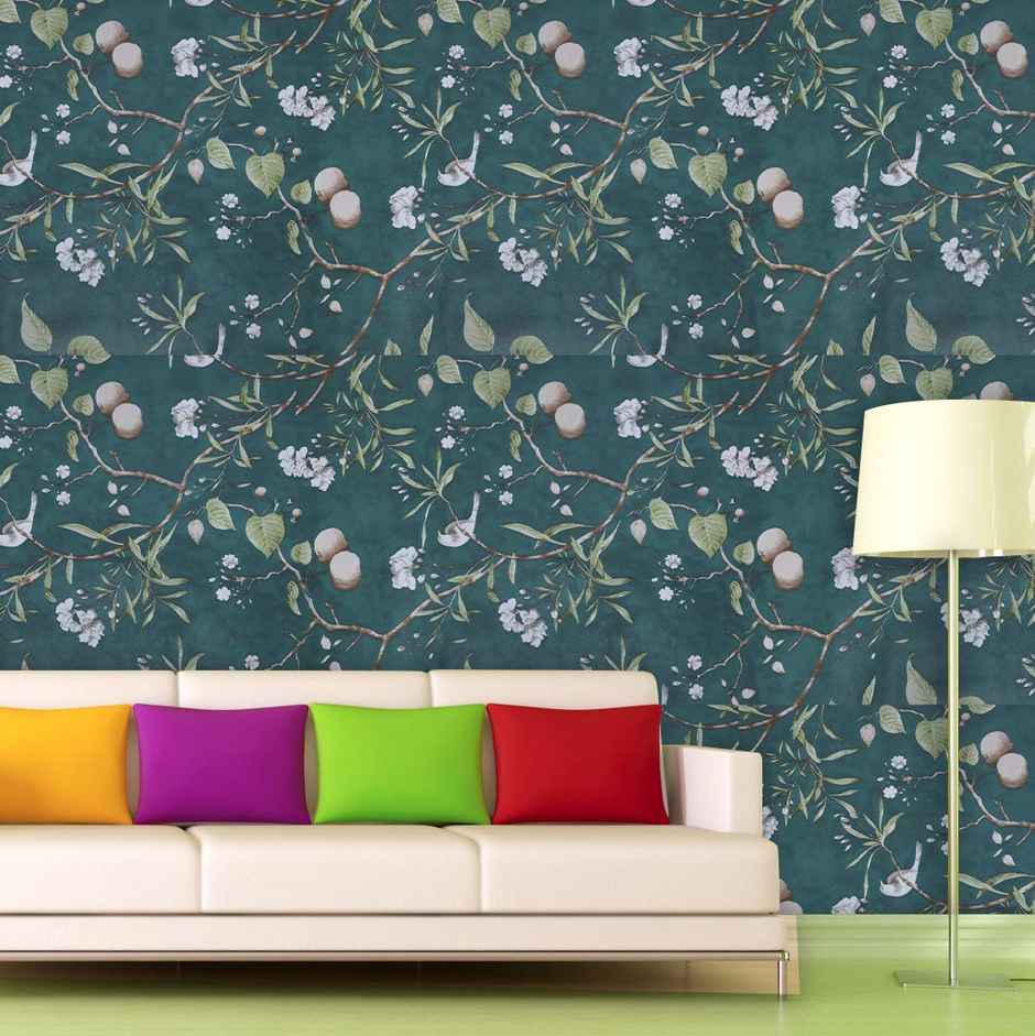 Wollzo Green Sparrow Self Adhesive Wallpaper Sticker (45 X 500 Cm Multicolor)