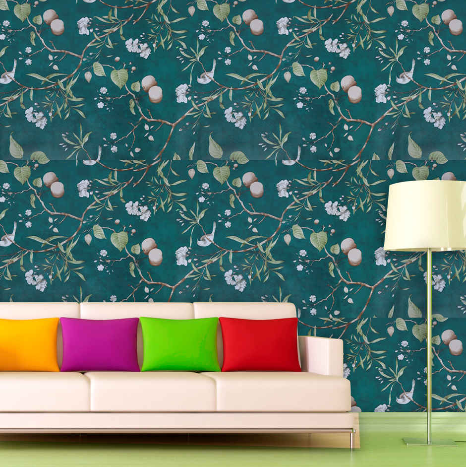 Wollzo Green Sparrow Wallpaper Self Adhesive Peel and Stick Wall Decor 45 x 500 cm
