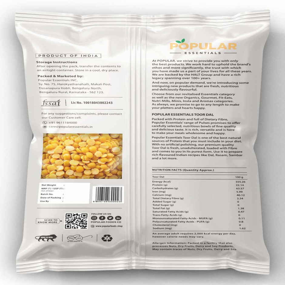 Popular Essentials Toor Dal | Un-Polished