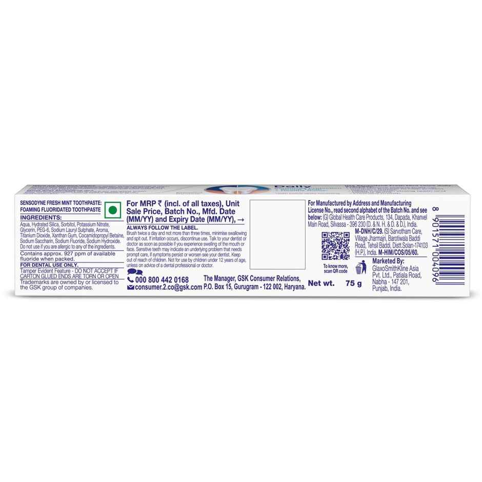 Sensodyne Toothpaste Fresh Mint (75g) & Sensodyne Mouthwash Complete Protection+ (100ml) & Sensodyne Sensentive Tooth Brush (4pc) Combo