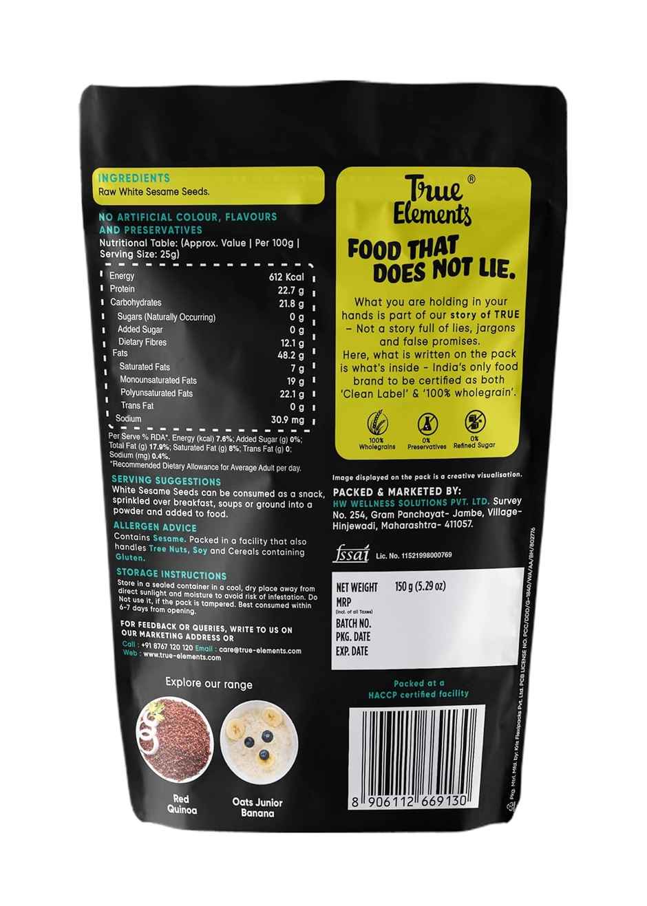 True Elements White Sesame Raw Seeds
