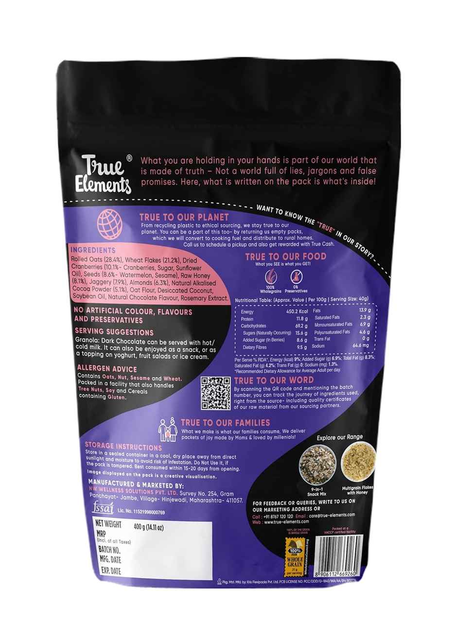 True Elements Granola Muesli Dark Chocolate