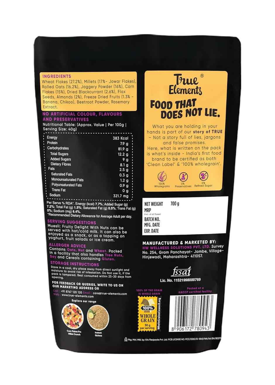 True Elements Muesli Fruity Delight Fruit and Nut Muesli