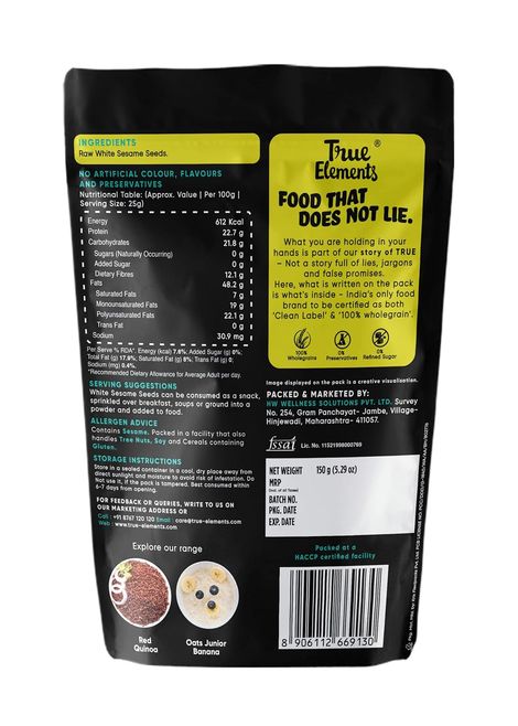 True Elements White Sesame Raw Seeds