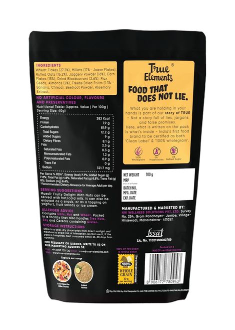 True Elements Muesli Fruity Delight Fruit and Nut Muesli