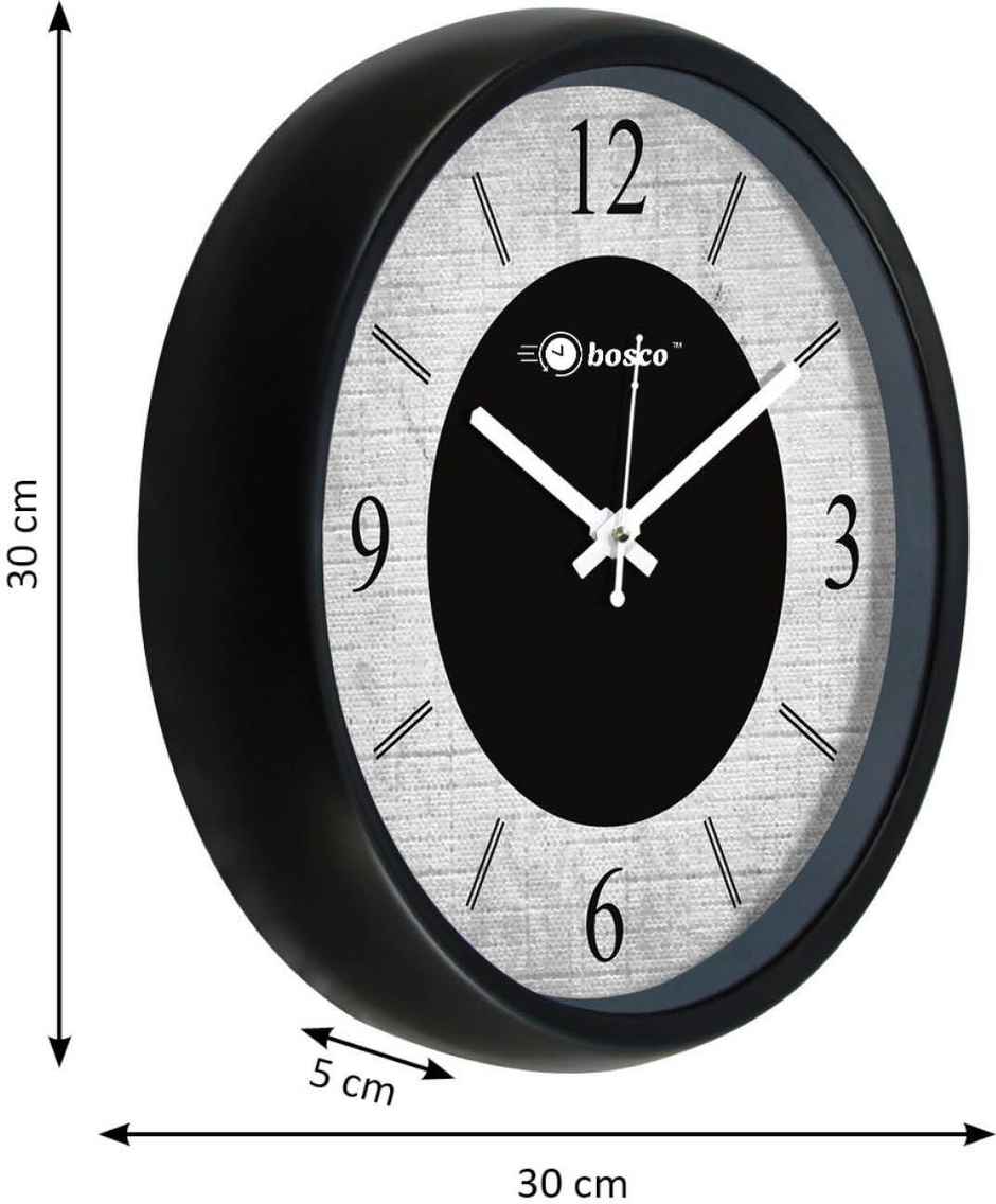 Bosco Decorative Silent Black and White 30 CM Round Wall Clock BWC 1601