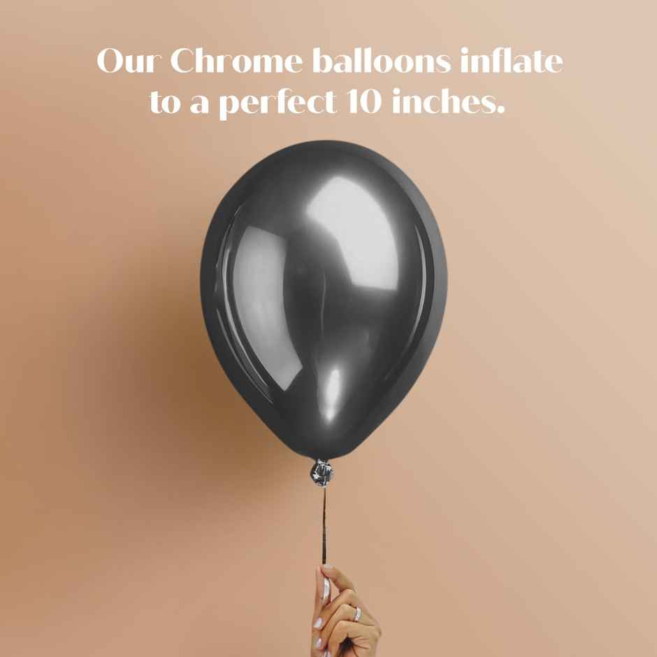 Just Party Dark Grey Chrome Metallic Balloons Pack Of 25 For Birthday Party Decoration