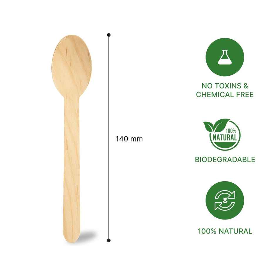 Lazer Multipurpose Disposable Spoons | Wooden Dining Flatware | Eco-Friendly, Biodegradable | 140 mm