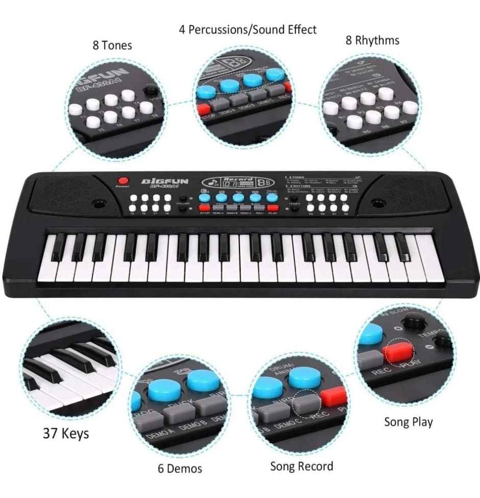 Wembley Kids Electronic Keyboard Portable - Songs, Recording, Musical Toy Boys And Girls-Black