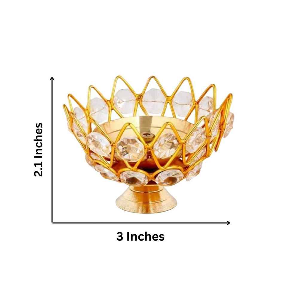 Crystal Brass Diya For Puja And Gift, Reflection Effect