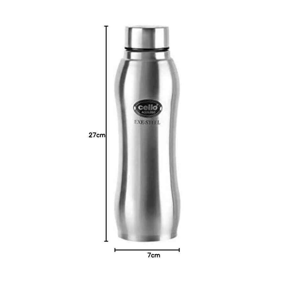 Cello Aqua Pro Stainless Steel Bottle 1 L, Silver | ISI Certified, Single Walled | Leakproof