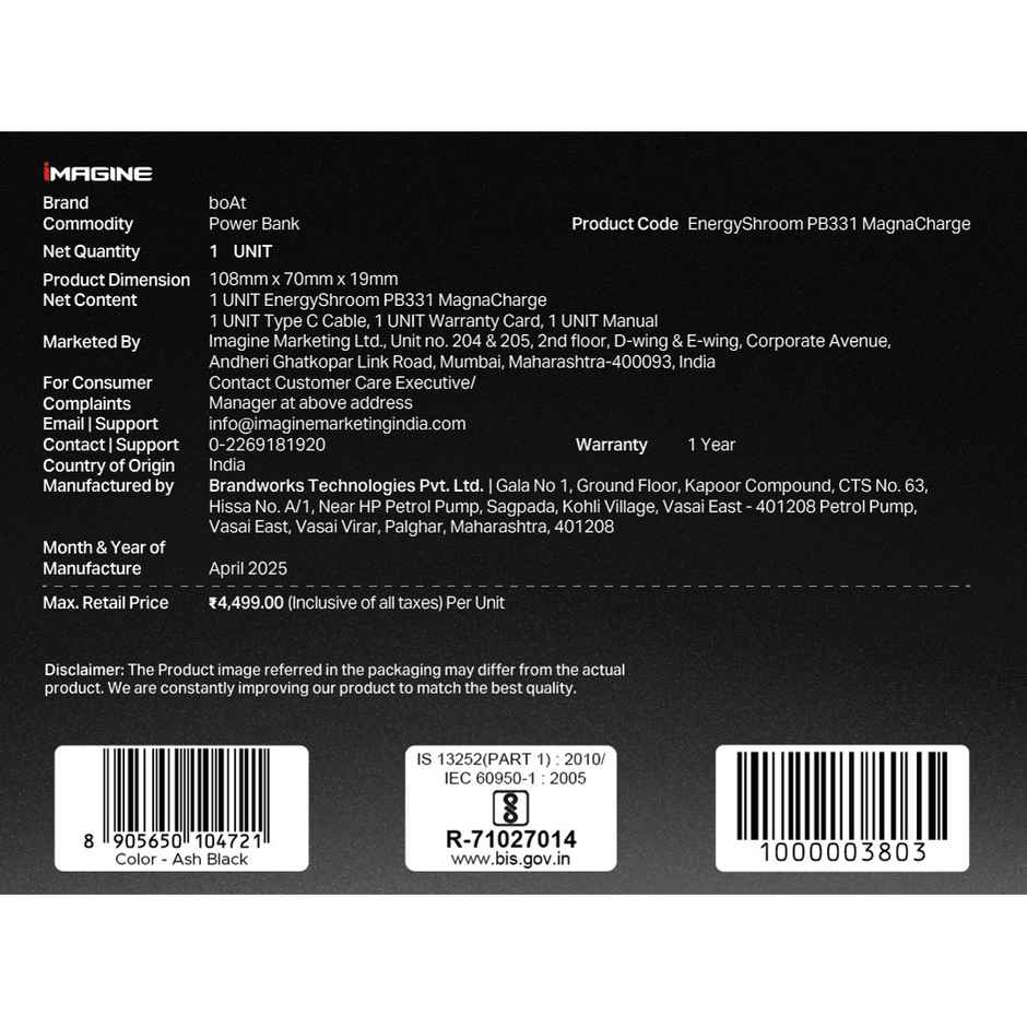 boat EnergyShroom PB331 MagnaCharge Wireless Powerbank | Ash Black