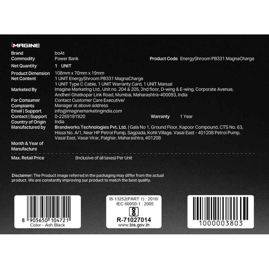 boat EnergyShroom PB331 MagnaCharge Wireless Powerbank | Ash Black