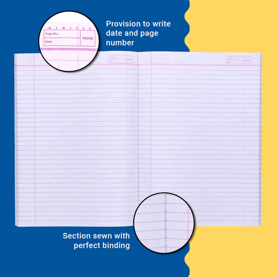 Navneet Youva Soft Bound Single Line 276 Pages Long Notebook A4 size 21 cm X 29.7 cm