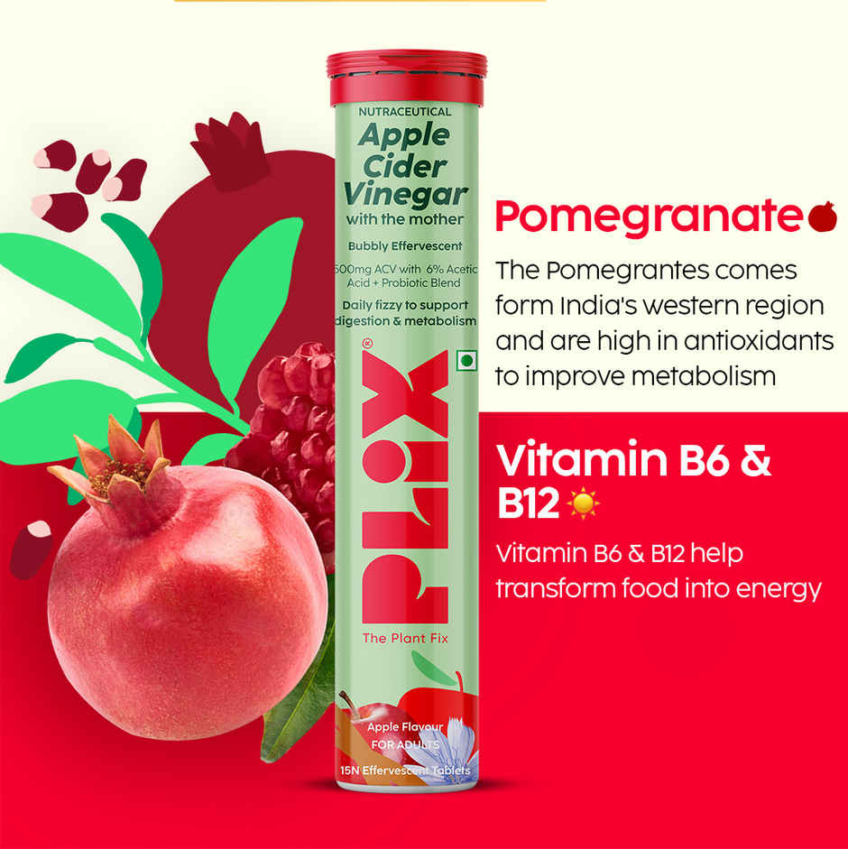 Plix Probiotic Apple Cider Vinegar Effervescent with 10bn CFU for Digestion, Gut Health & Metabolism - Pack Of 1 Combo