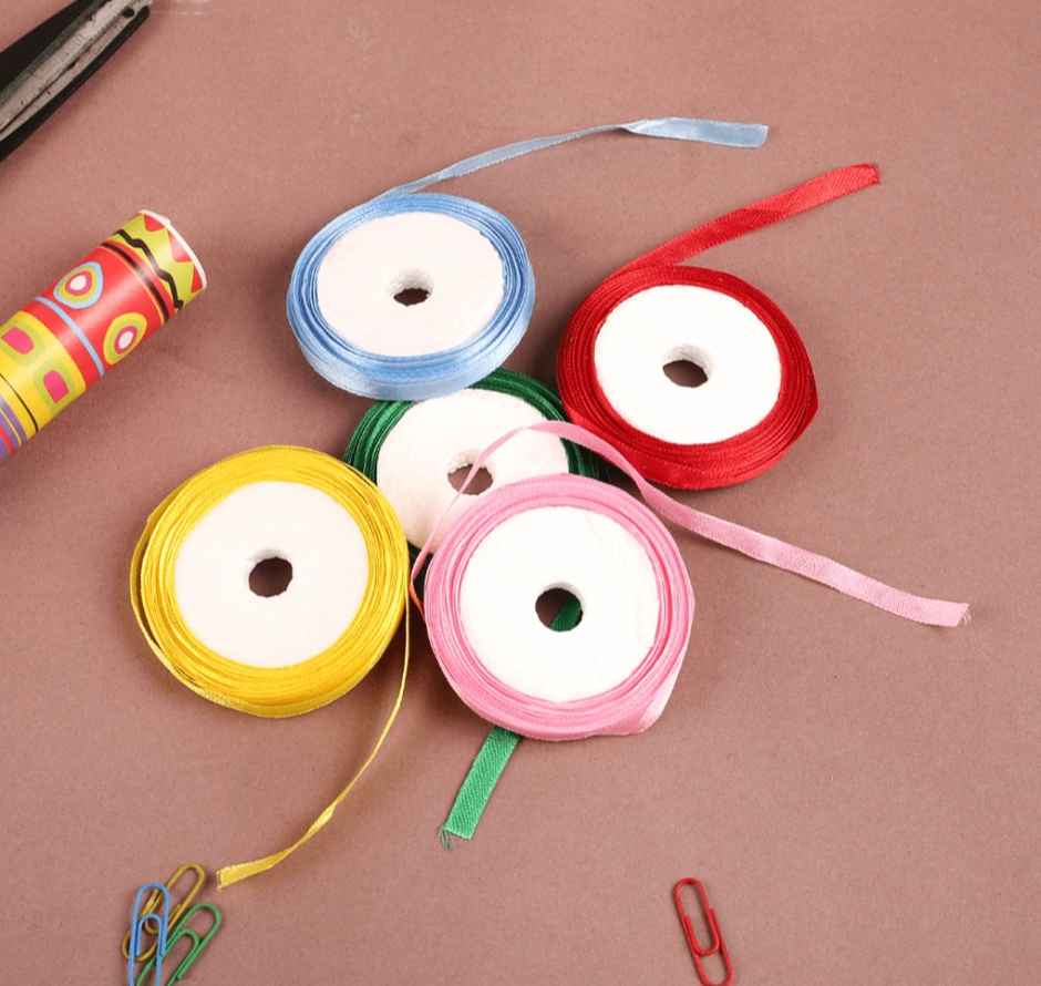 Paperbees Satin Silk Ribbon Roll | 9 mtr Each Roll Length | Color Multicolour