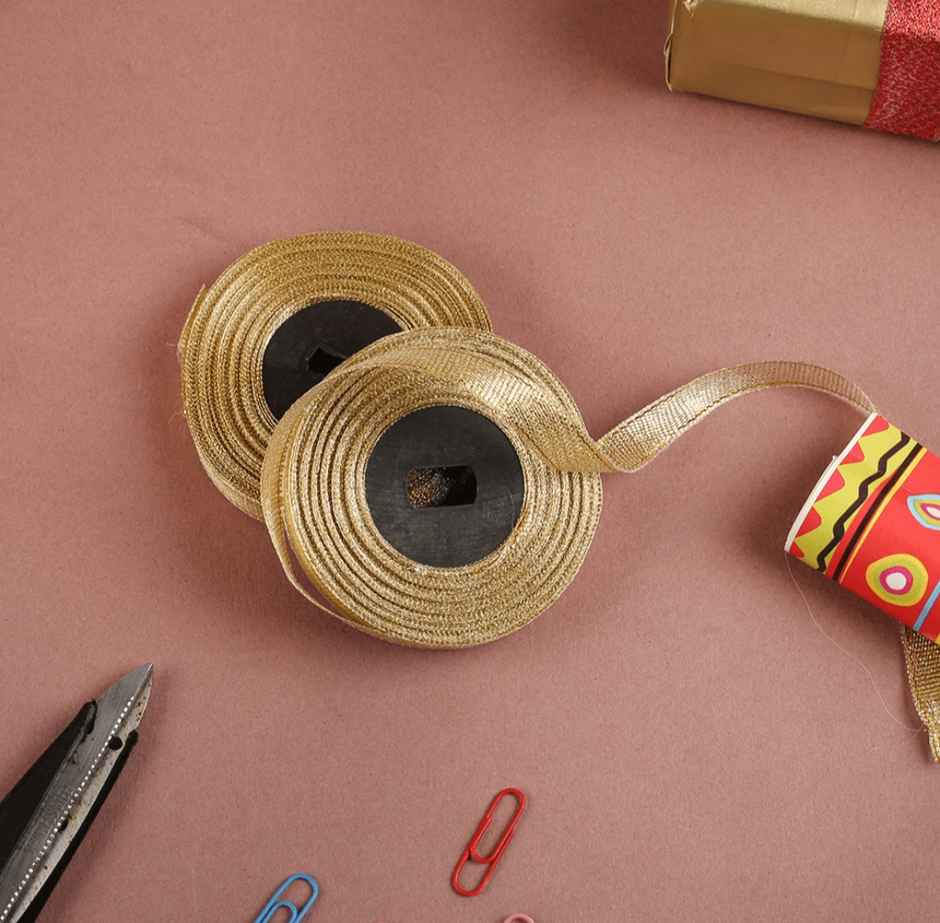 Paperbees Organza Ribbon Roll | 9 mtr Each Roll Length | Color Golden | 0.25 in Breadth