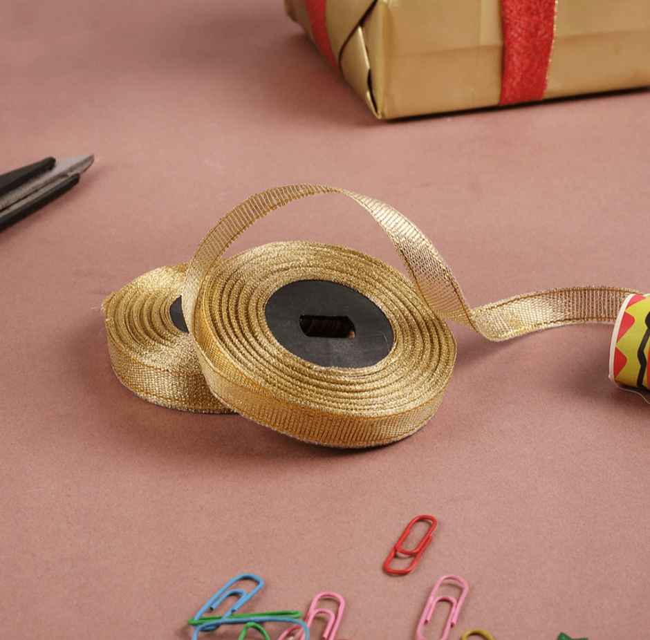 Paperbees Organza Ribbon Roll | 9 mtr Each Roll Length | Color Golden | 0.25 in Breadth