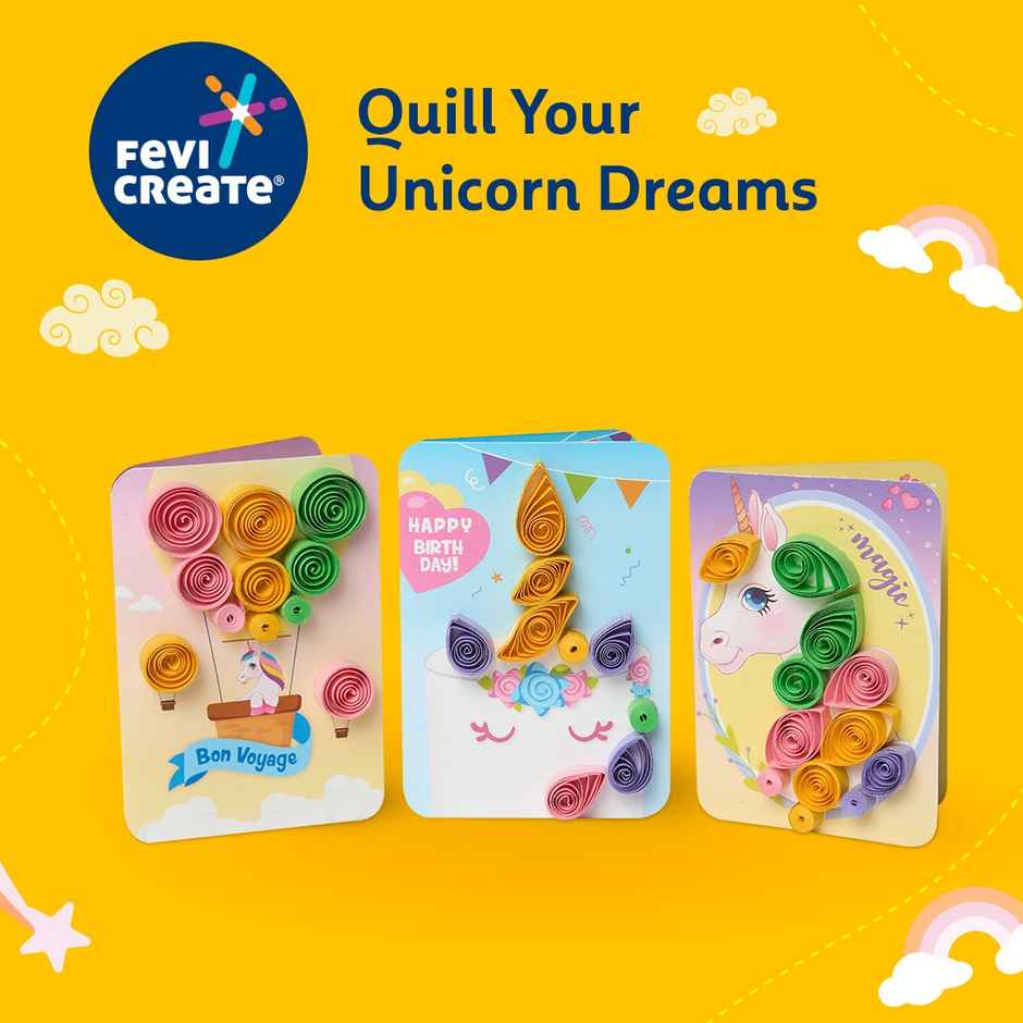 Fevicreate Build-n-Create Twirl & Curl Unicorn Greeting Colourful Cards Kit Quilling Art | 5+ years