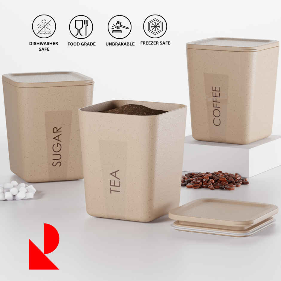ReeQ Airtight Plastic Container Set for Kitchen Storage | Plastic Lids, Sand Castle - 800 ml