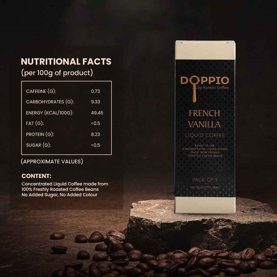 Doppio By Korebi Coffee French Vanilla-Artisan Instant Liquid Coffee Concentrate|5-Pack|20 ml Each