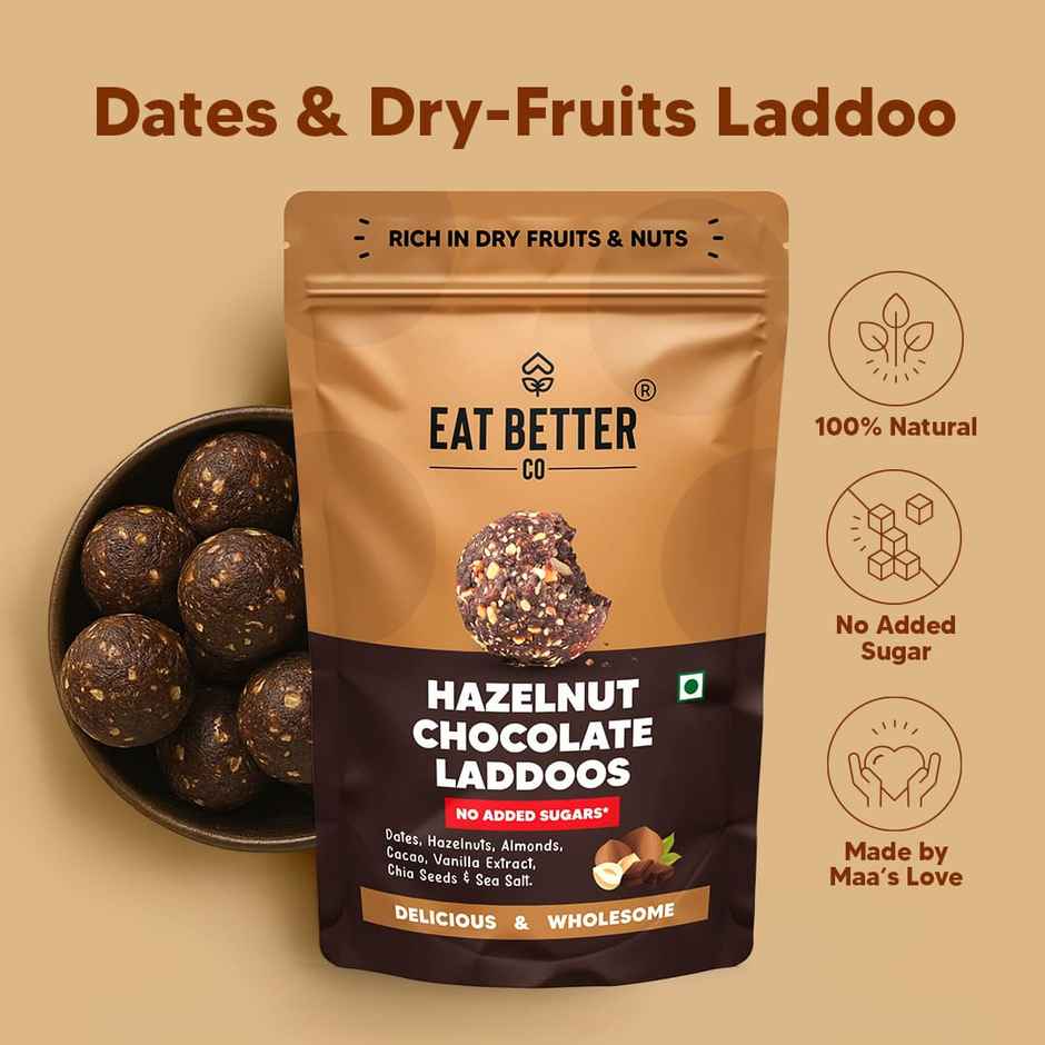 Eat Better Co Hazelnut & Chocolate Ladoos | No Added Sugar | High Protein | Truly Natural