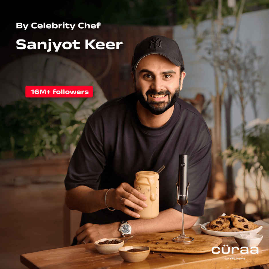 Curaa by YFL Home 10W Milk Frother for Coffee, 3 Speed Electric Milk Frother for Coffee, Lattes, Milk, Hot Chocolates & Cream, Handheld, Portable, Rechargeable Frother with Stand & Whisker - Black