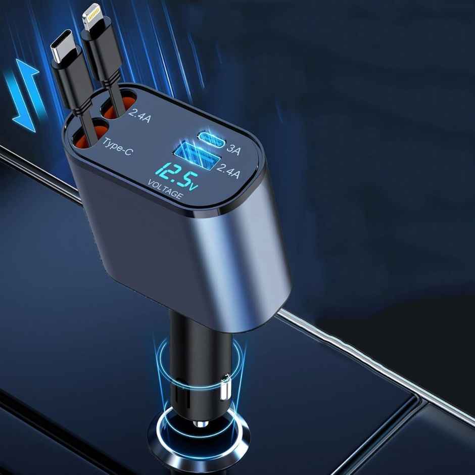 Roarx 120W Car Charger with PD Type C & Lightning Cable Support