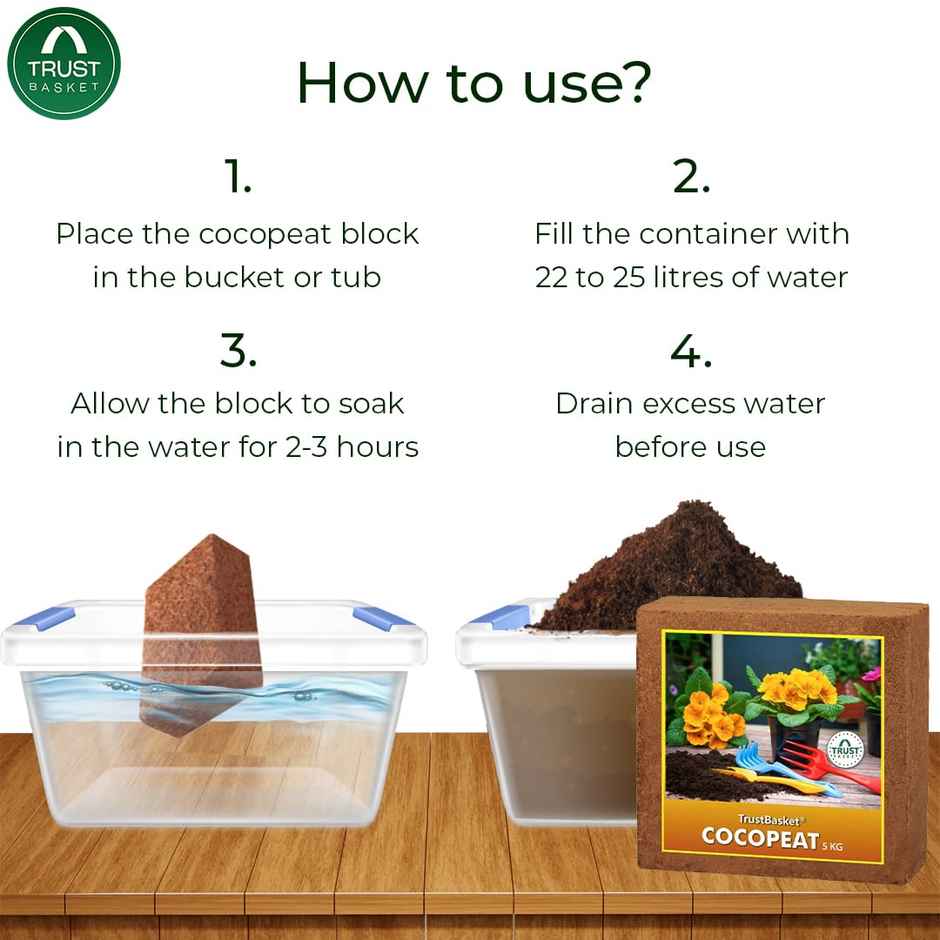 TrustBasket Cocopeat Block - Expands to 75 L | Organic Growing Medium for Plants & Planters