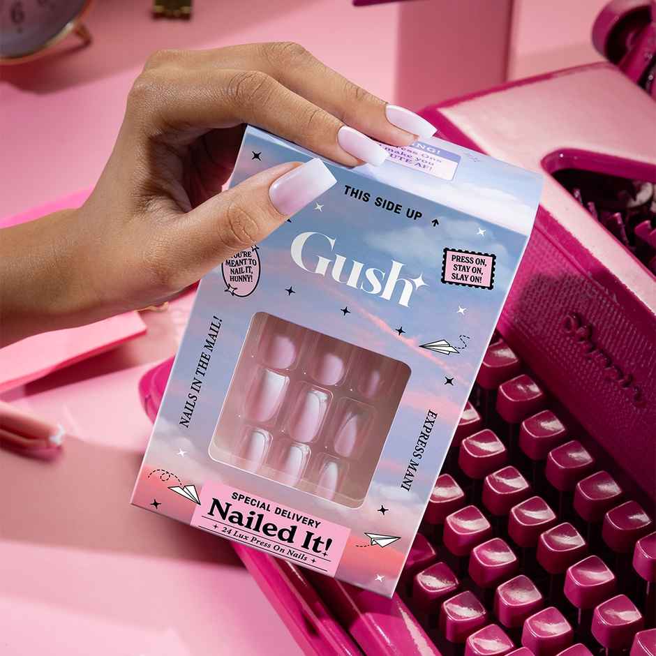 Gush Beauty Nailed It Reusable Luxury Press On Nails | Medium Almond | Pink Ombre | Nude & White