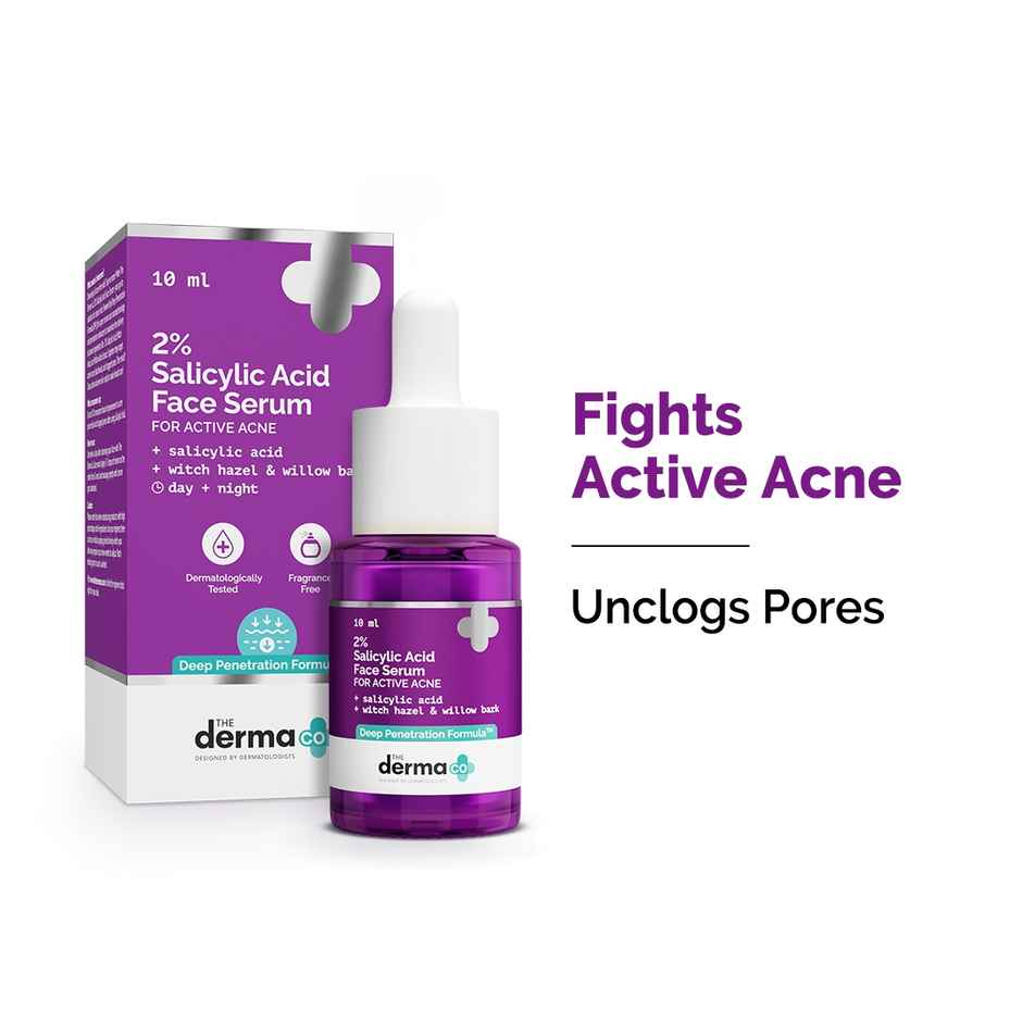 The Derma Co 2% Salicylic Acid Serum With Witch Hazel & Willow Bark For Active Acne Day+Night